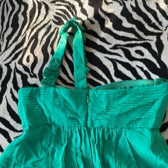 BCBG maxazaria emerald green asymmetrical one shoulder ruffle silk mini dress - Picture 9 of 16